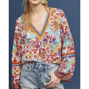Anthropologie Geisha Designs Sporty Floral Blouse Size M